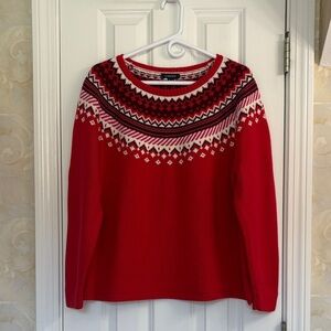 Lands’ End Red Fair Isle Patterned Women's Sweater with Scoop-neck. EUC